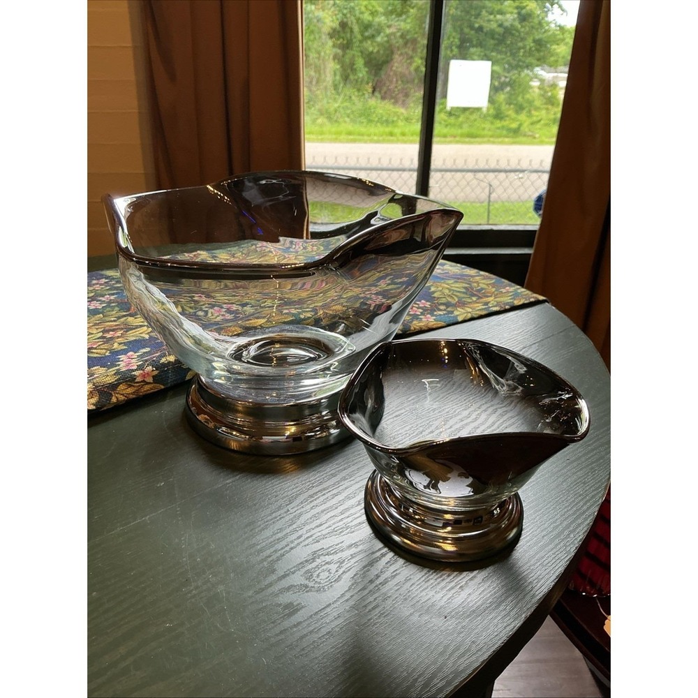 Vintage MCM Silver Fade Dorothy Thorpe Chip & Dip Set Chrome Base